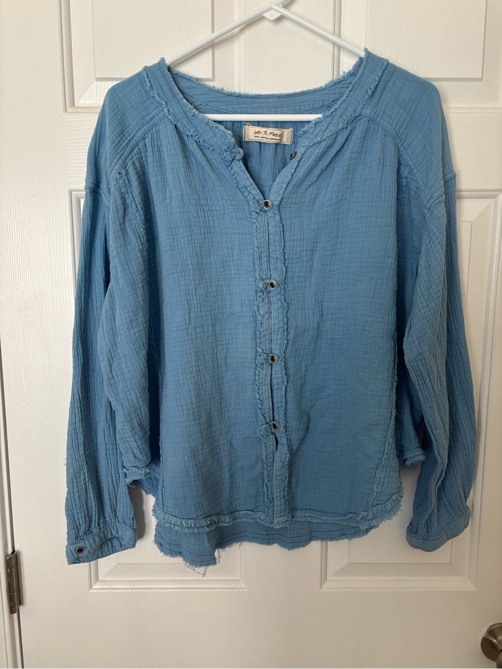 We The Free Light Blue Button-Front Cotton Gauze Shirt Small